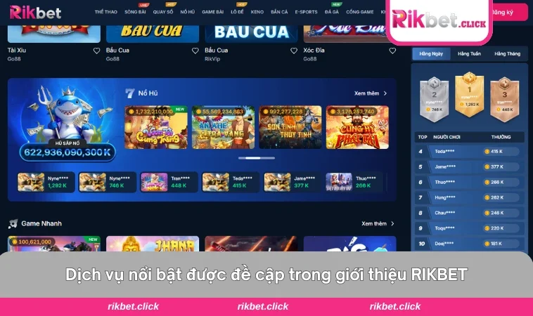 Giới Thiệu Rikbet 2 Giao diện dịch vụ đa dạng của RIKBET từ casino đến thể thao, lô đề